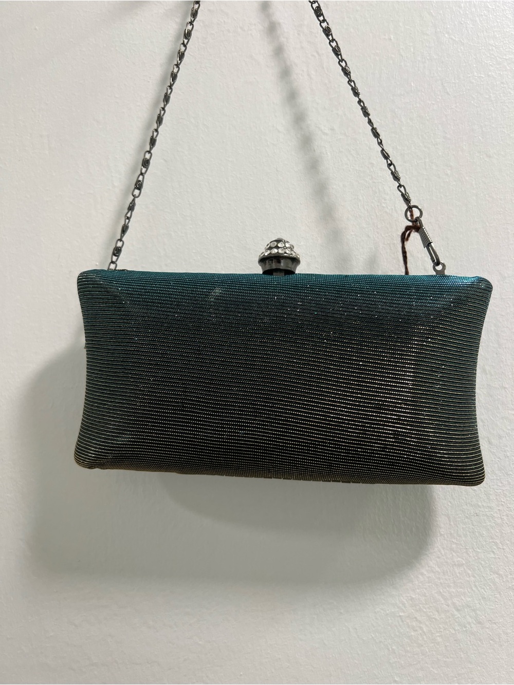 Teal Metallic Evening Clutch with Jeweled Kiss Lock